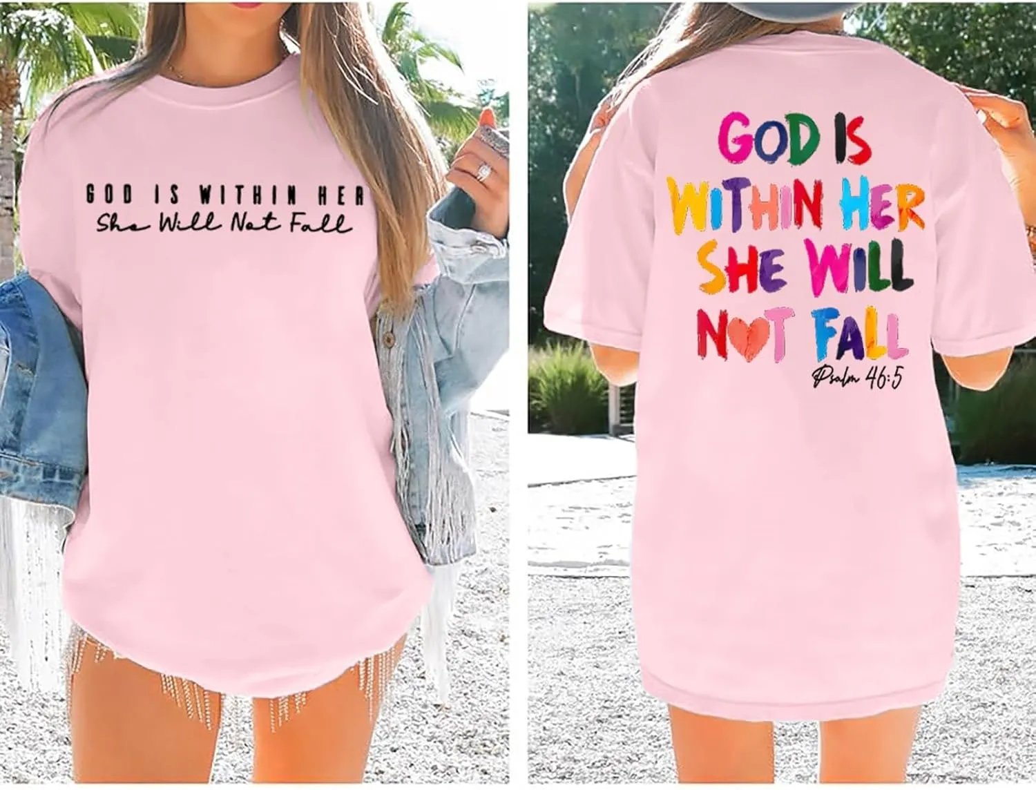 Christian Shirts for Women Oversized God Bible Verse Shirt Faith Jesus Tshirts God is Within Her She Will Not Fall