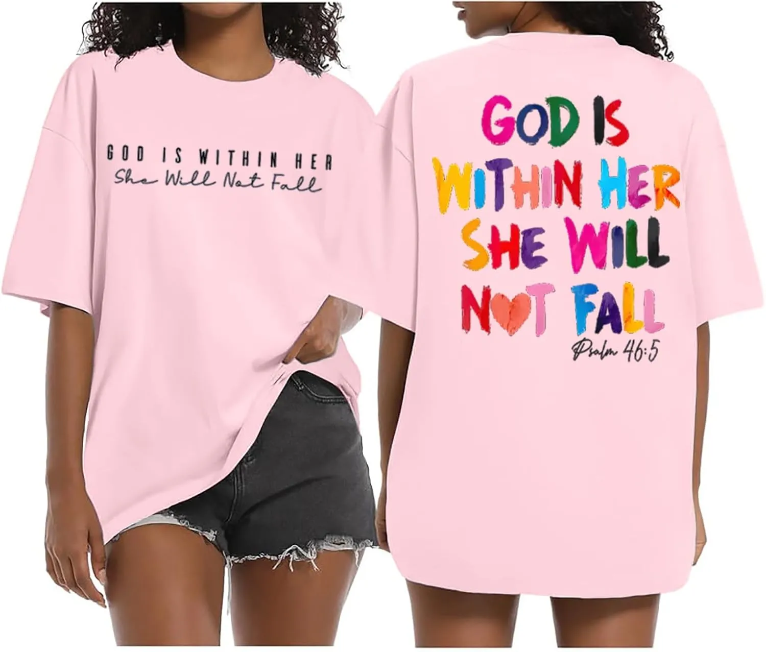 Christian Shirts for Women Oversized God Bible Verse Shirt Faith Jesus Tshirts God is Within Her She Will Not Fall