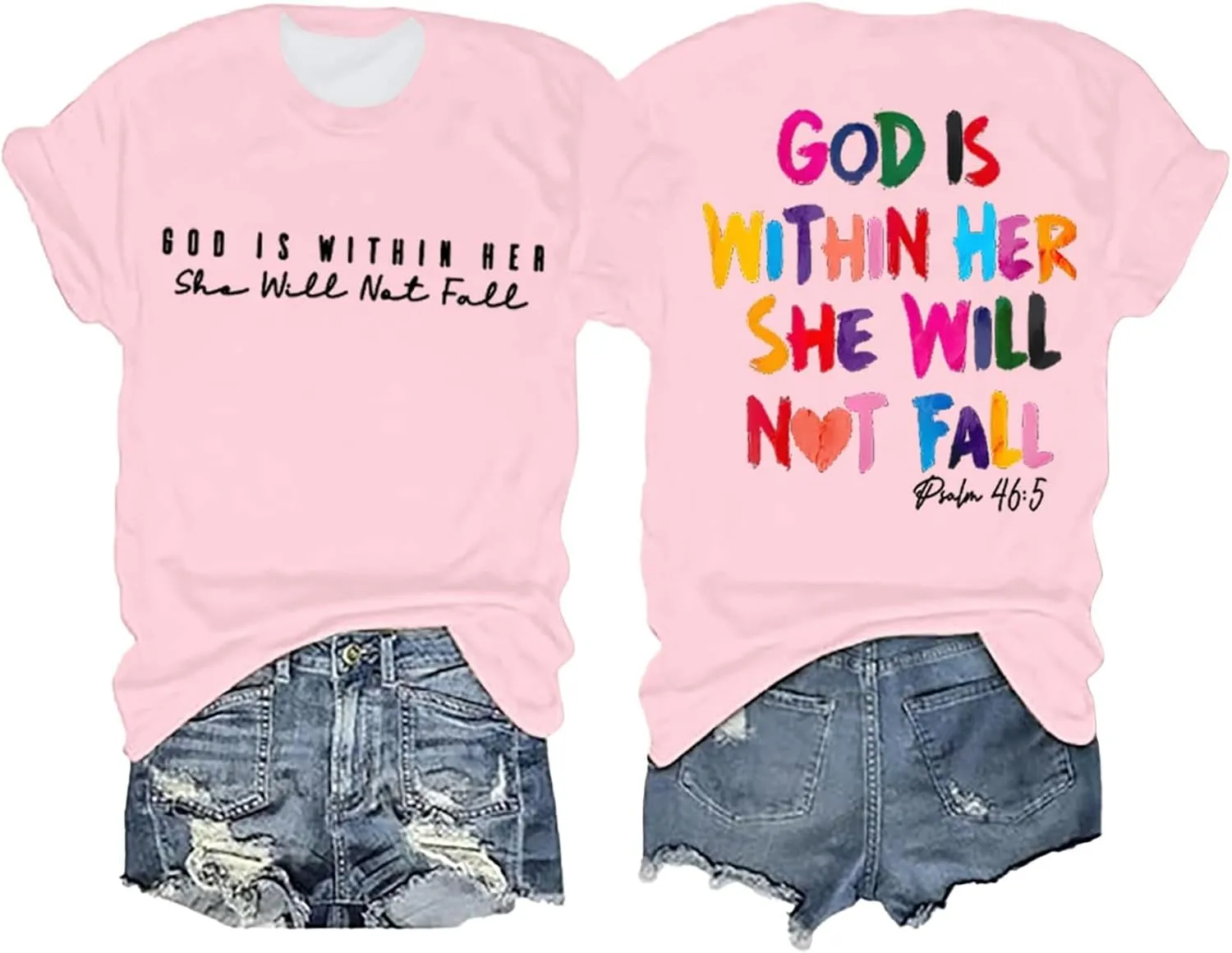 Christian Shirts for Women Oversized God Bible Verse Shirt Faith Jesus Tshirts God is Within Her She Will Not Fall