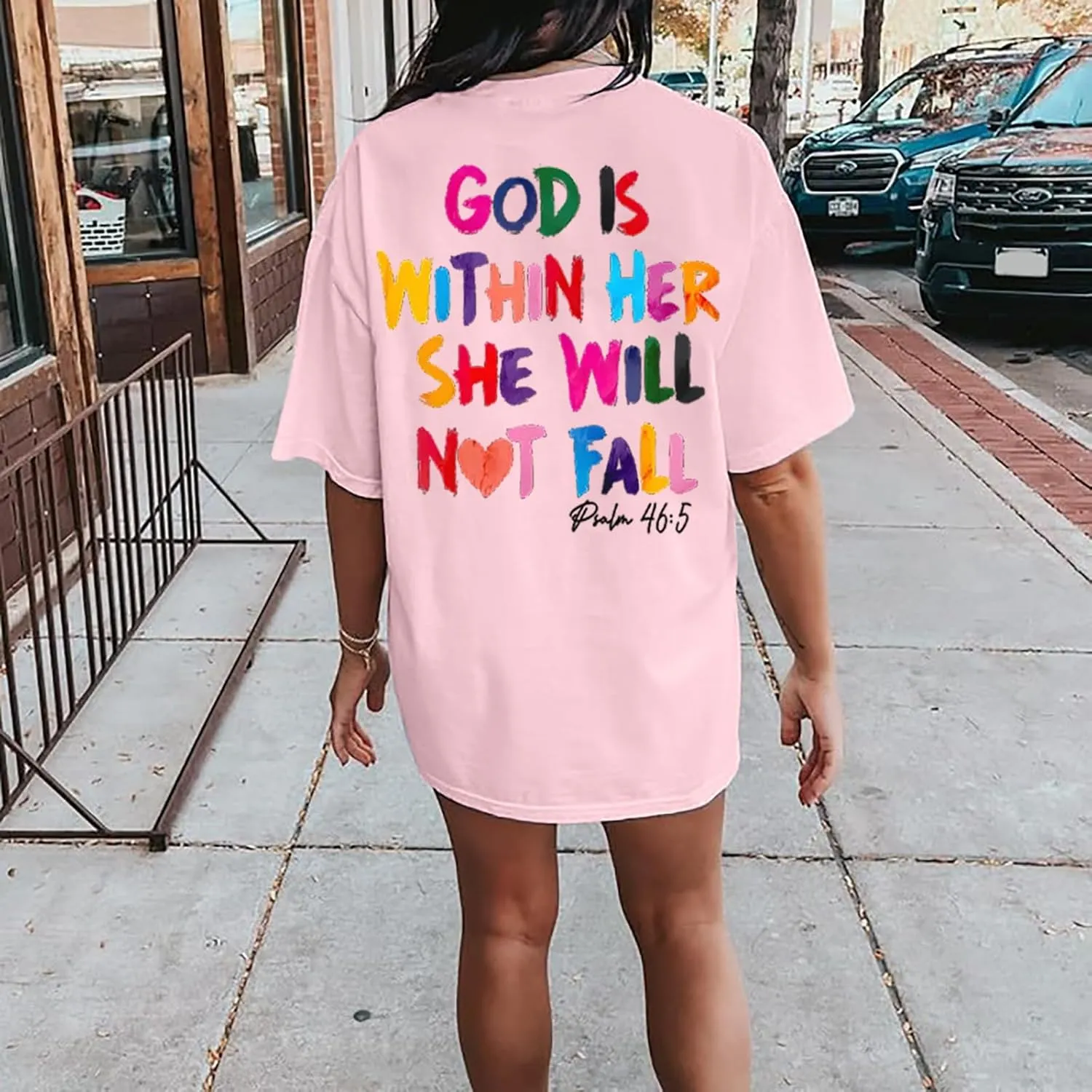 Christian Shirts for Women Oversized God Bible Verse Shirt Faith Jesus Tshirts God is Within Her She Will Not Fall