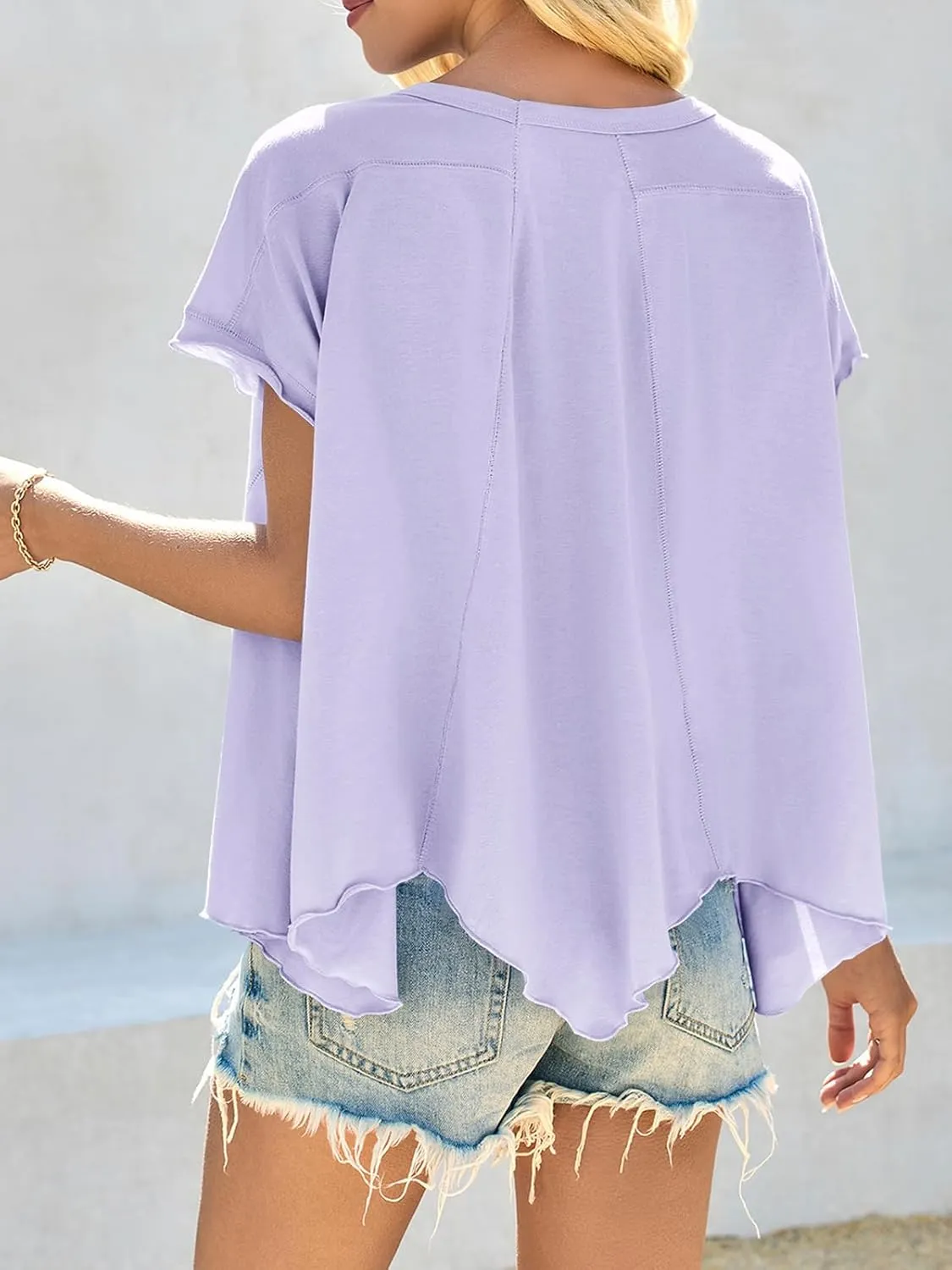 Cicy Bell Women Oversized Batwing Short Sleeve Tops Summer Irregular Hem Casual T Shirts Loose Fit Tees