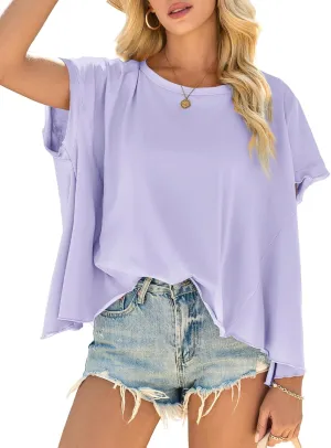 Cicy Bell Women Oversized Batwing Short Sleeve Tops Summer Irregular Hem Casual T Shirts Loose Fit Tees