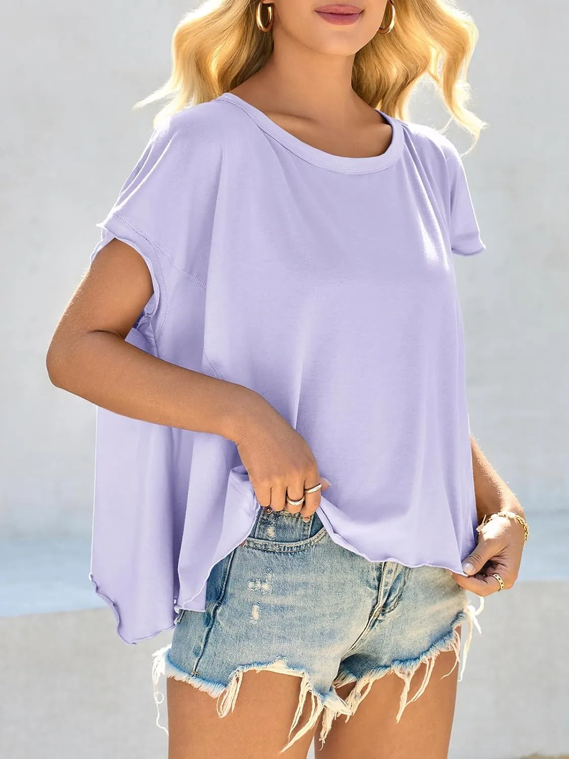 Cicy Bell Women Oversized Batwing Short Sleeve Tops Summer Irregular Hem Casual T Shirts Loose Fit Tees