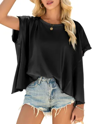 Cicy Bell Women Oversized Batwing Short Sleeve Tops Summer Irregular Hem Casual T Shirts Loose Fit Tees