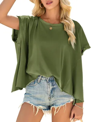 Cicy Bell Women Oversized Batwing Short Sleeve Tops Summer Irregular Hem Casual T Shirts Loose Fit Tees
