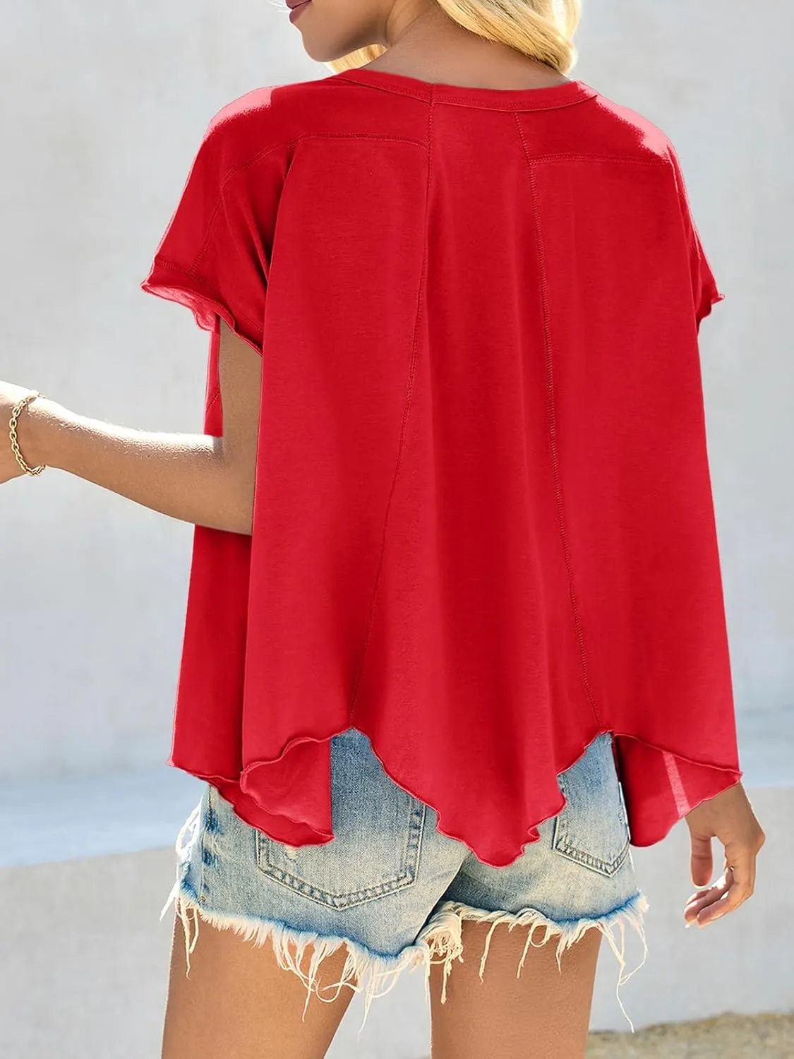 Cicy Bell Women Oversized Batwing Short Sleeve Tops Summer Irregular Hem Casual T Shirts Loose Fit Tees