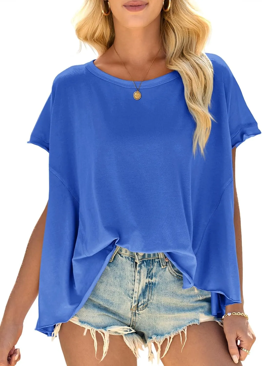 Cicy Bell Women Oversized Batwing Short Sleeve Tops Summer Irregular Hem Casual T Shirts Loose Fit Tees