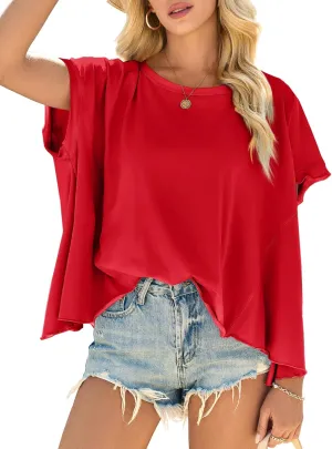 Cicy Bell Women Oversized Batwing Short Sleeve Tops Summer Irregular Hem Casual T Shirts Loose Fit Tees