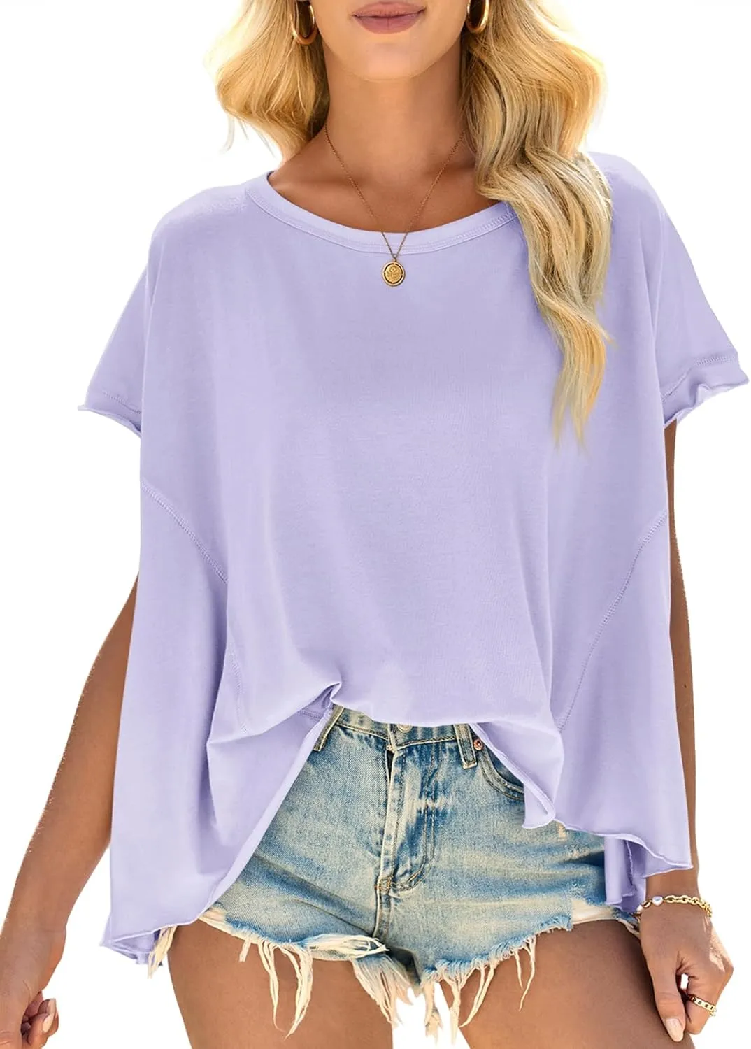 Cicy Bell Women Oversized Batwing Short Sleeve Tops Summer Irregular Hem Casual T Shirts Loose Fit Tees