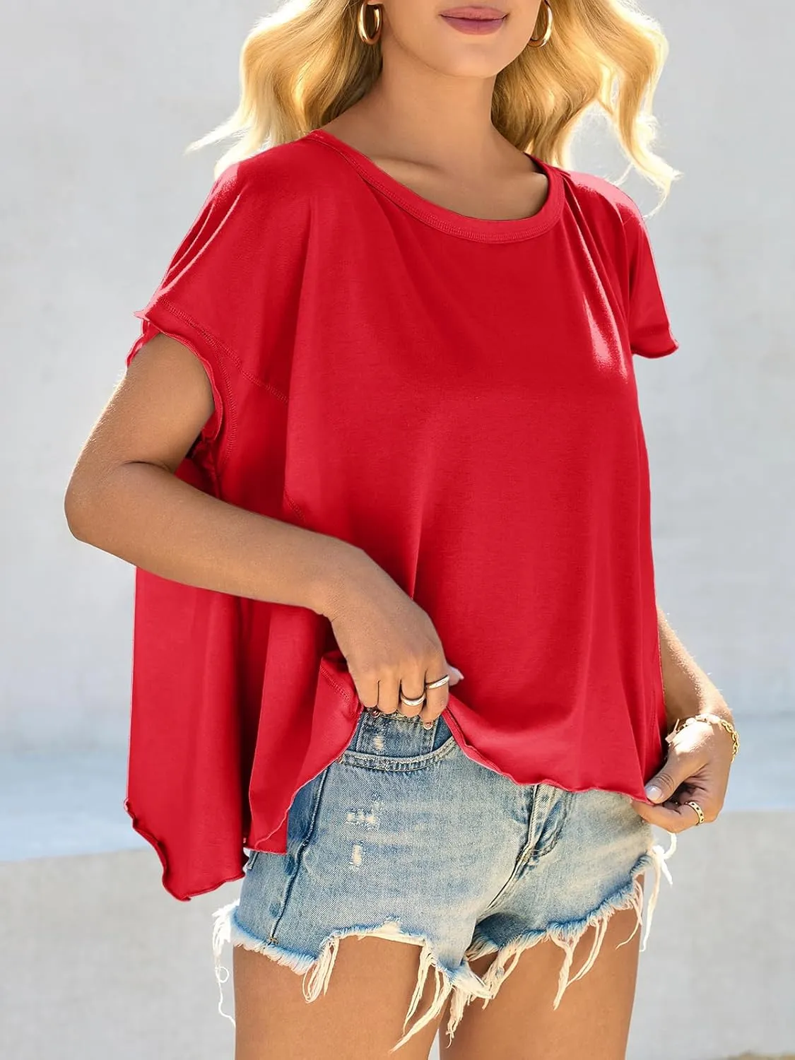 Cicy Bell Women Oversized Batwing Short Sleeve Tops Summer Irregular Hem Casual T Shirts Loose Fit Tees