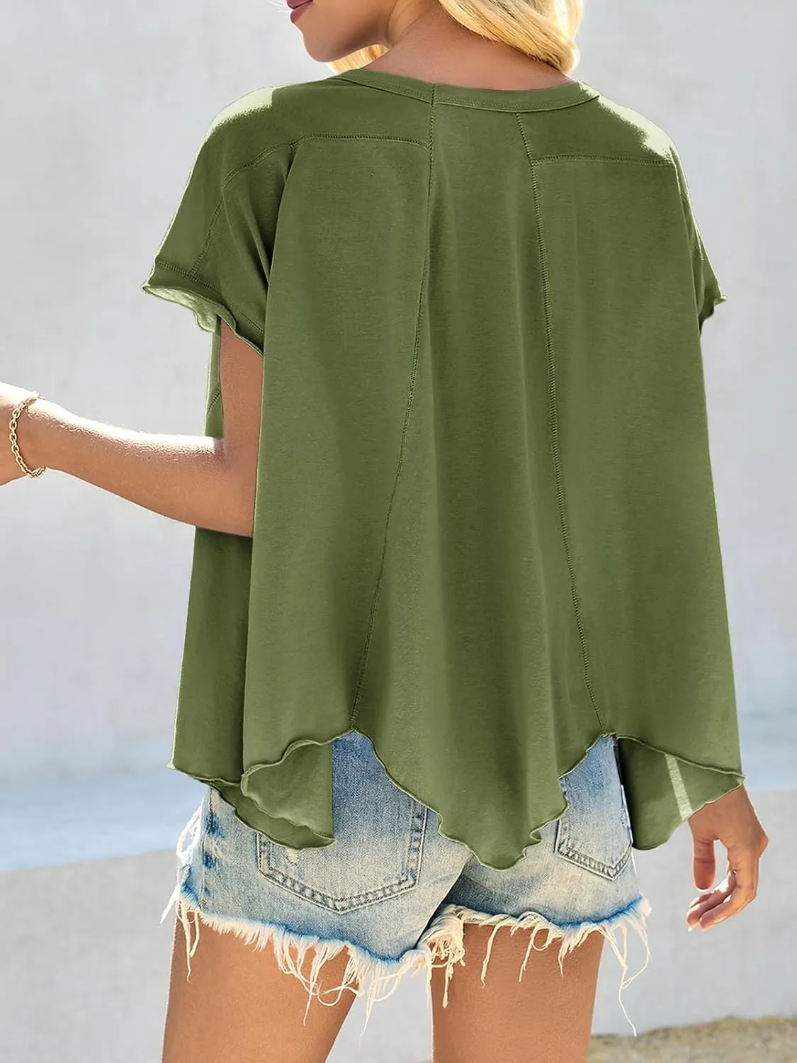 Cicy Bell Women Oversized Batwing Short Sleeve Tops Summer Irregular Hem Casual T Shirts Loose Fit Tees