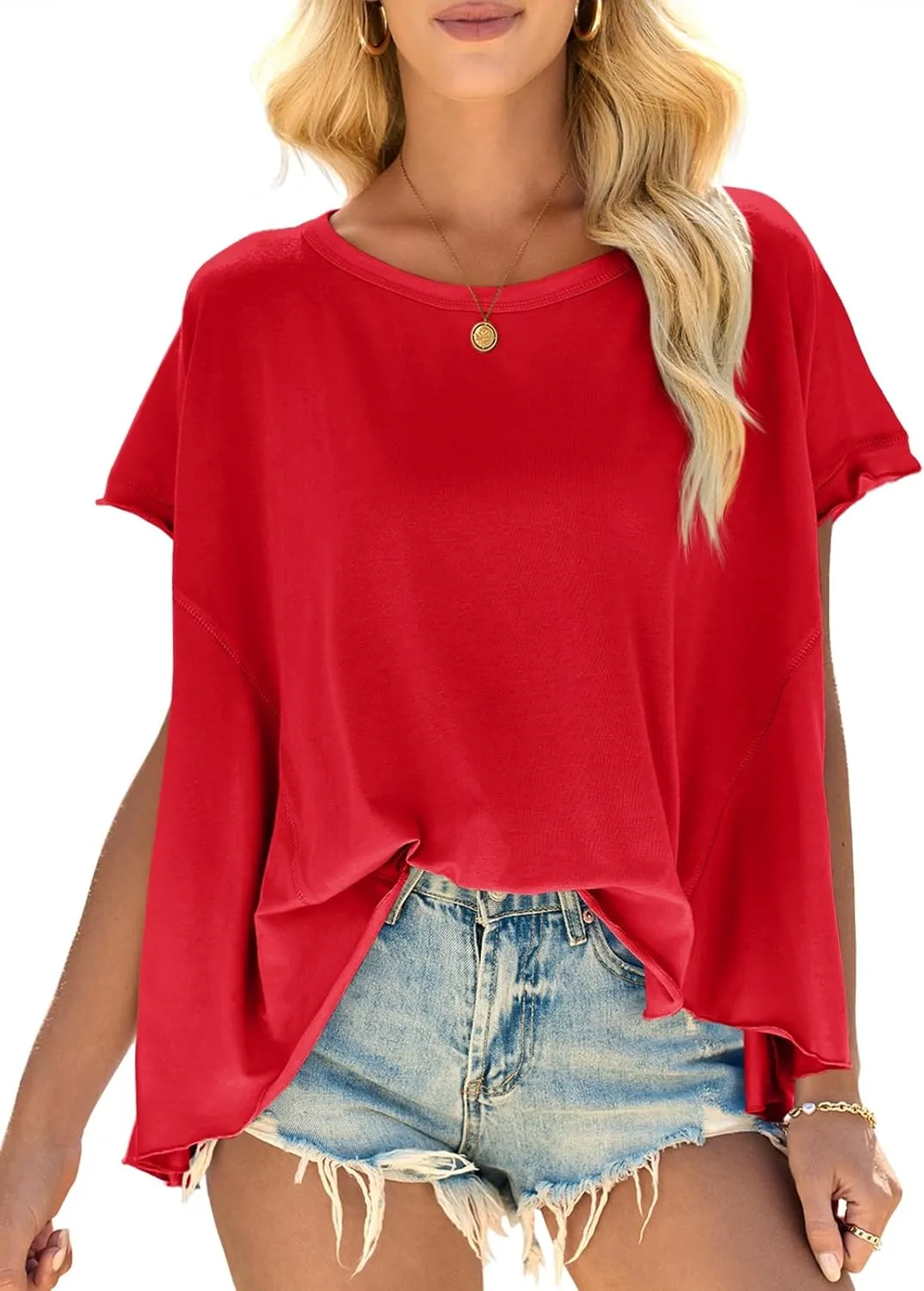 Cicy Bell Women Oversized Batwing Short Sleeve Tops Summer Irregular Hem Casual T Shirts Loose Fit Tees
