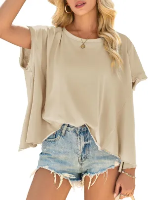 Cicy Bell Women Oversized Batwing Short Sleeve Tops Summer Irregular Hem Casual T Shirts Loose Fit Tees