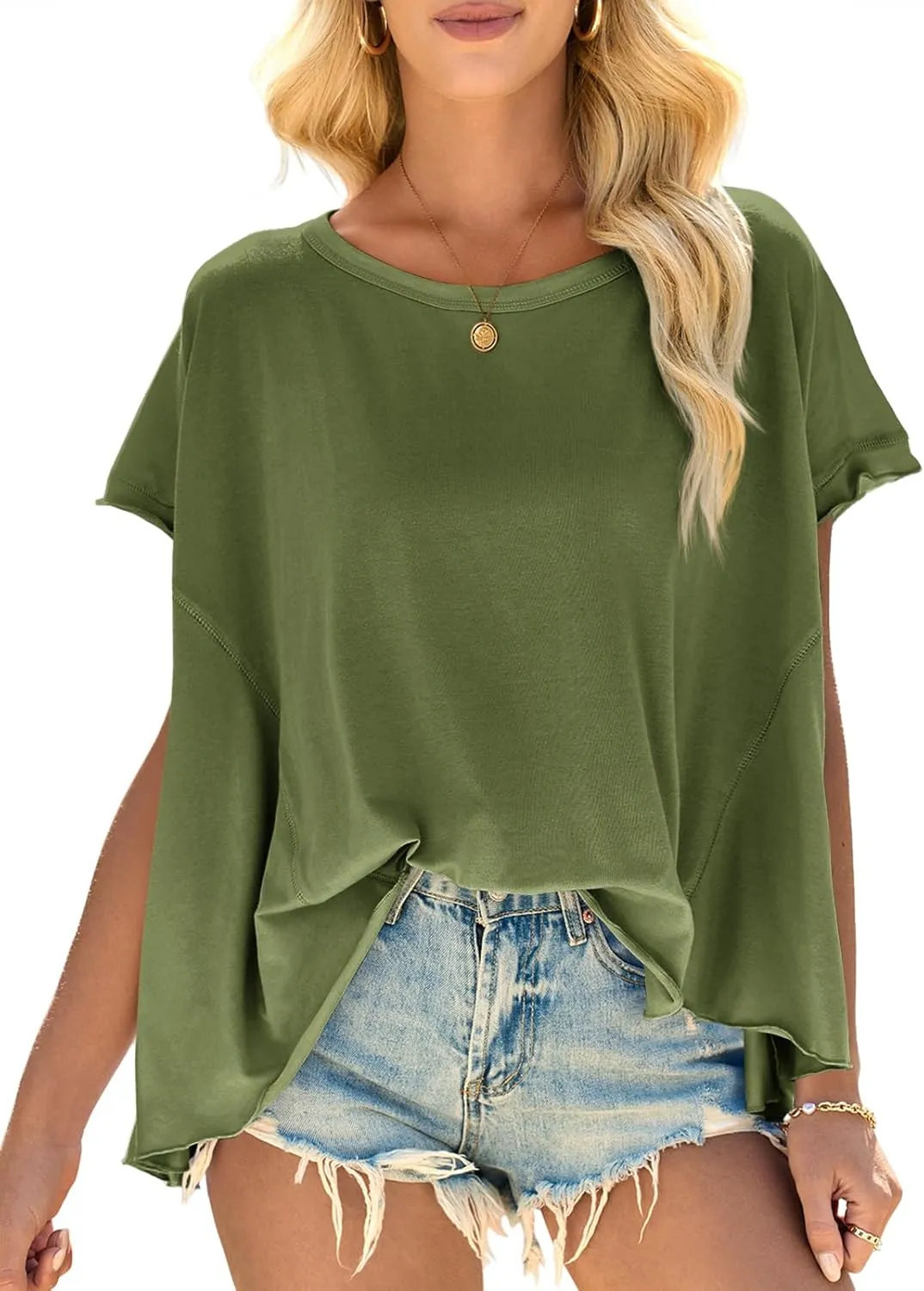 Cicy Bell Women Oversized Batwing Short Sleeve Tops Summer Irregular Hem Casual T Shirts Loose Fit Tees