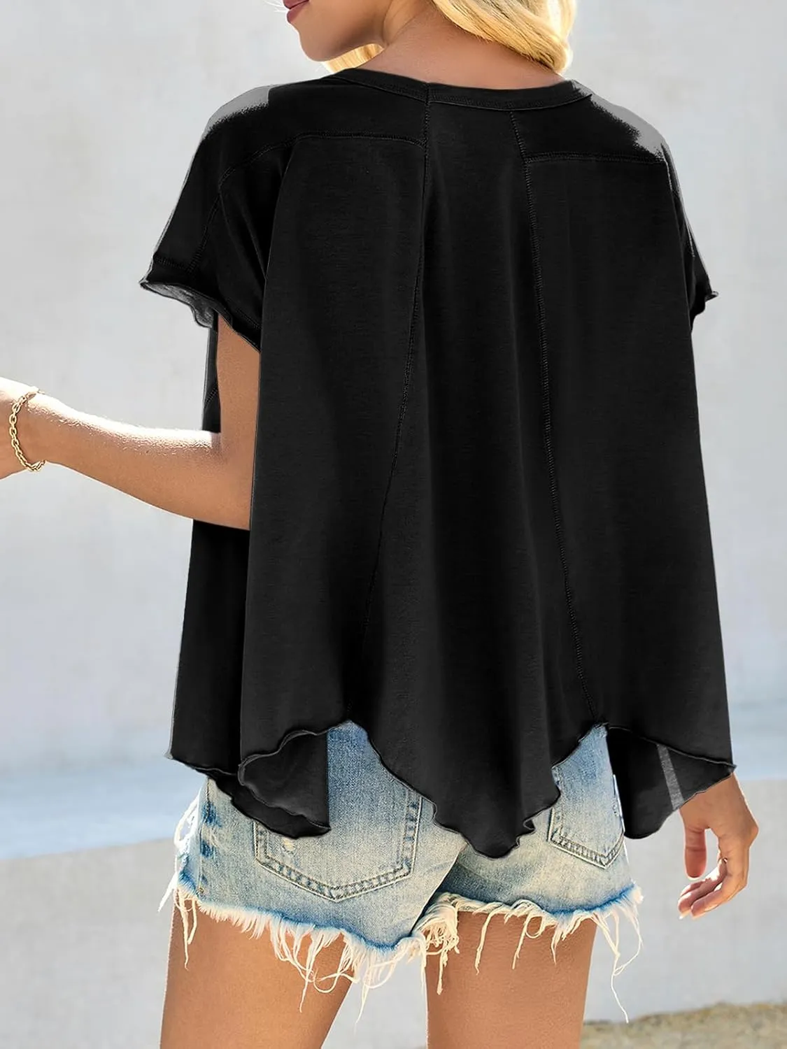 Cicy Bell Women Oversized Batwing Short Sleeve Tops Summer Irregular Hem Casual T Shirts Loose Fit Tees