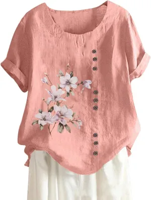 Concert Outfits for Women, Women's Short Sleeve Round Neck Cotton Linen Casual Butterfly Summer T-Shirt