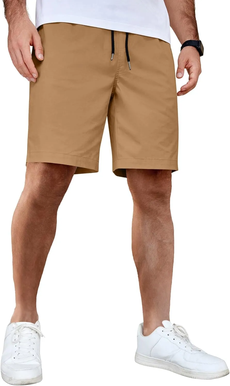 COOFANDY Men's Casual Shorts Cotton Elastic Waist Drawstring Shorts Lightweight Summer Beach Shorts