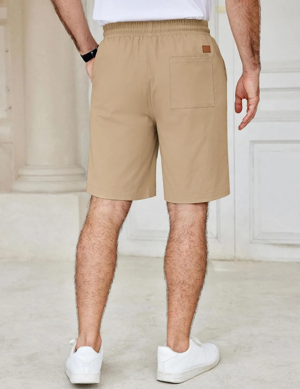 COOFANDY Men's Casual Shorts Cotton Elastic Waist Drawstring Shorts Lightweight Summer Beach Shorts