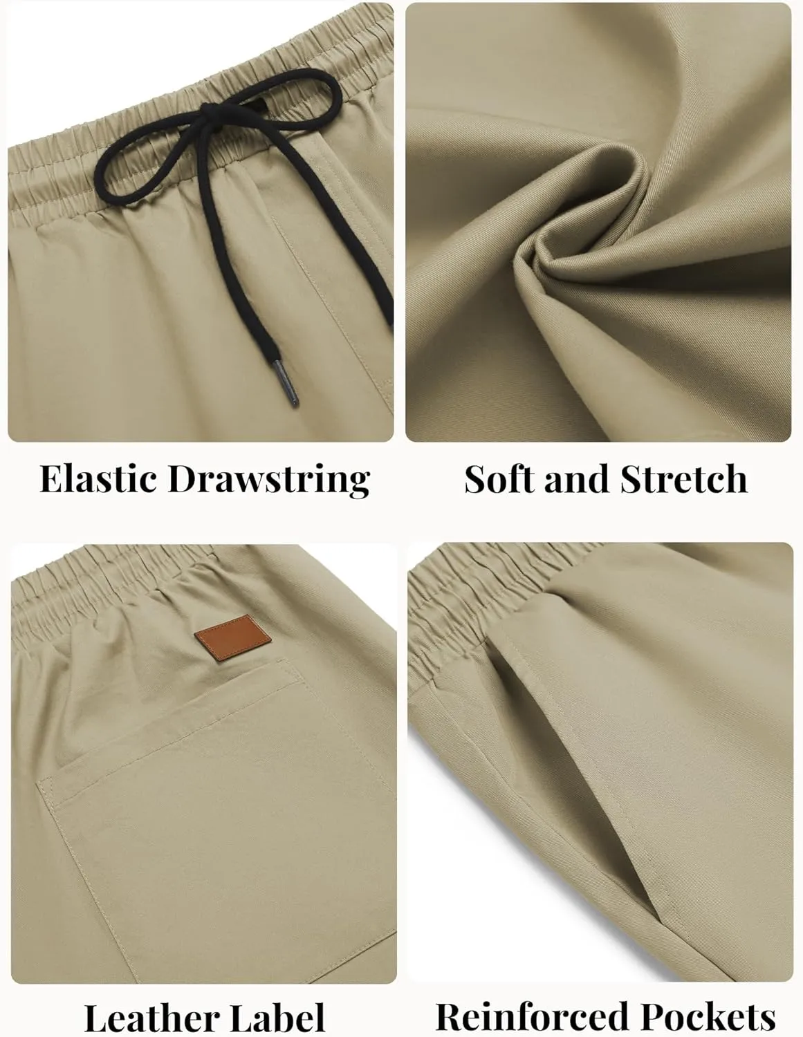 COOFANDY Men's Casual Shorts Cotton Elastic Waist Drawstring Shorts Lightweight Summer Beach Shorts