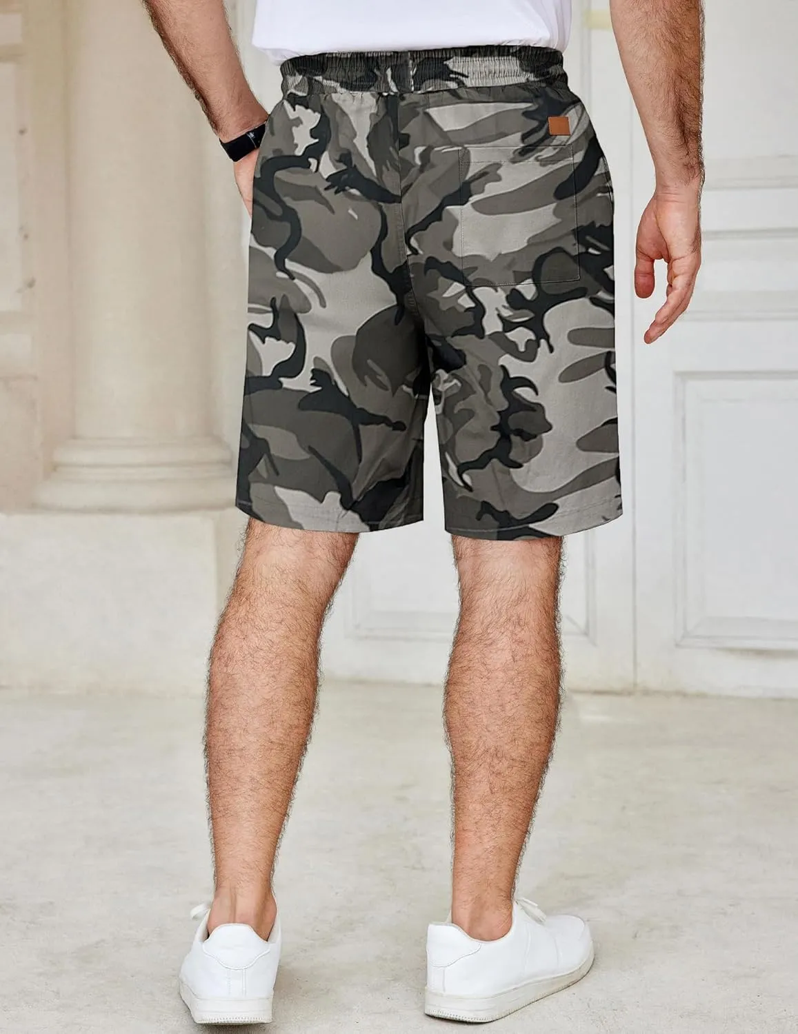 COOFANDY Men's Casual Shorts Cotton Elastic Waist Drawstring Shorts Lightweight Summer Beach Shorts