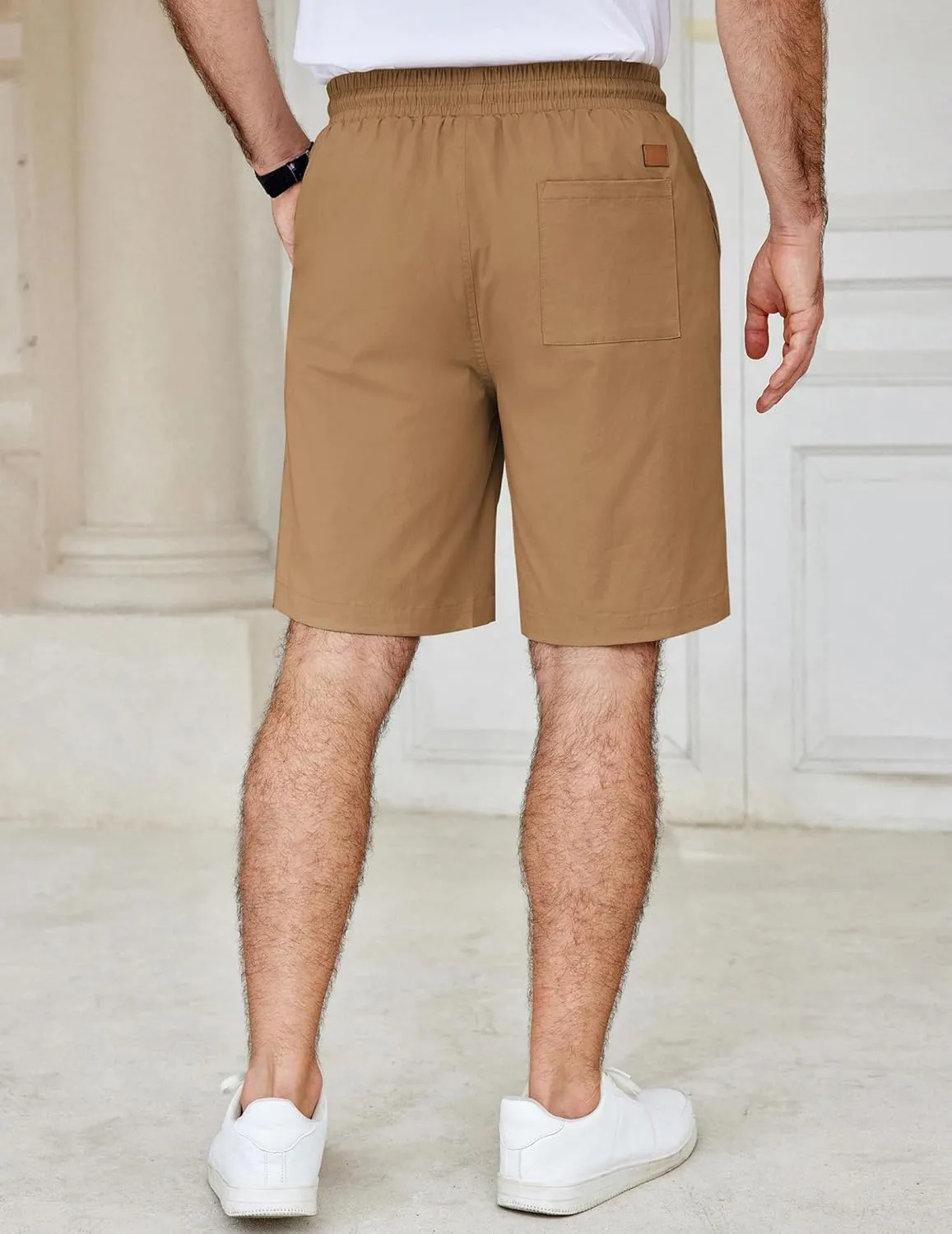 COOFANDY Men's Casual Shorts Cotton Elastic Waist Drawstring Shorts Lightweight Summer Beach Shorts