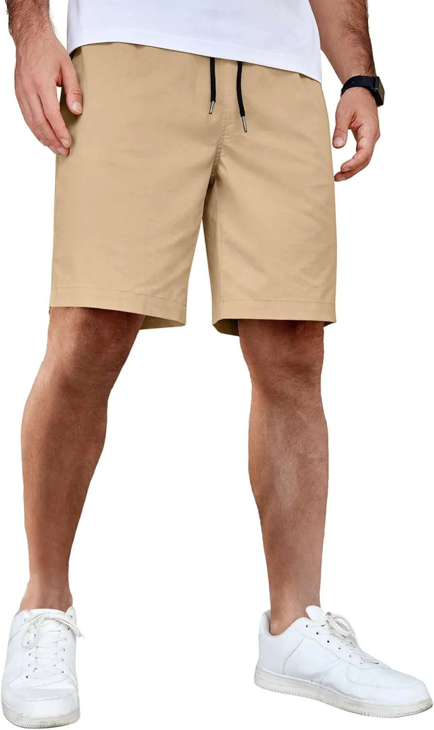 COOFANDY Men's Casual Shorts Cotton Elastic Waist Drawstring Shorts Lightweight Summer Beach Shorts