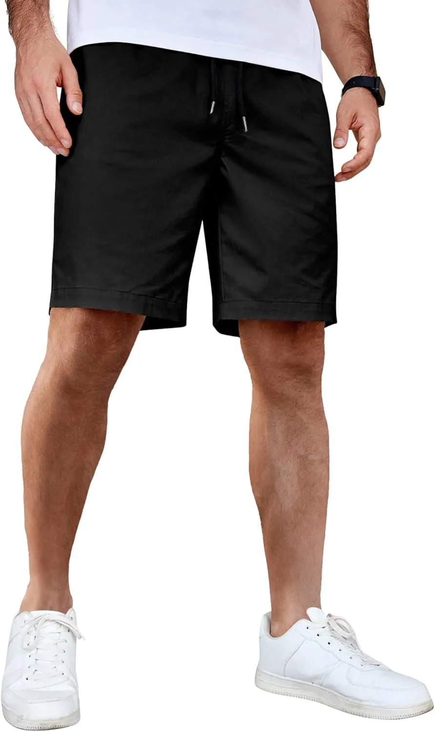 COOFANDY Men's Casual Shorts Cotton Elastic Waist Drawstring Shorts Lightweight Summer Beach Shorts