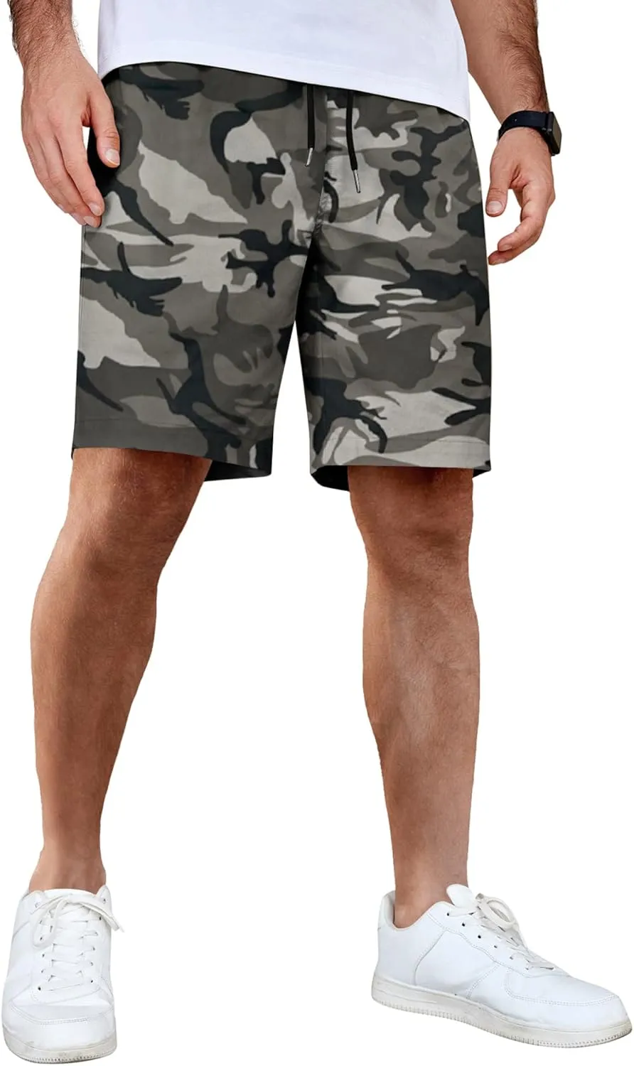 COOFANDY Men's Casual Shorts Cotton Elastic Waist Drawstring Shorts Lightweight Summer Beach Shorts