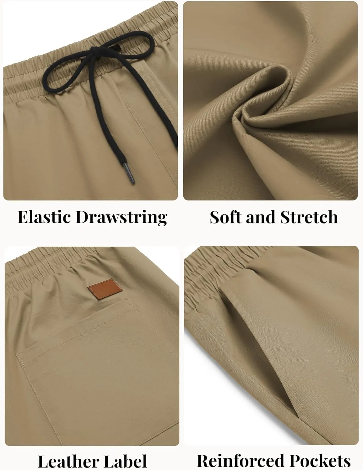 COOFANDY Men's Casual Shorts Cotton Elastic Waist Drawstring Shorts Lightweight Summer Beach Shorts