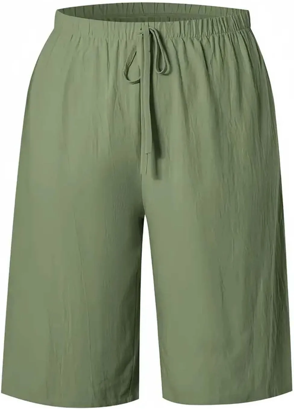 Cotton Linen Shorts for Women Casual Wide Leg Knee Length Summer Bermuda Shorts Loose High Waisted Short with Pockets