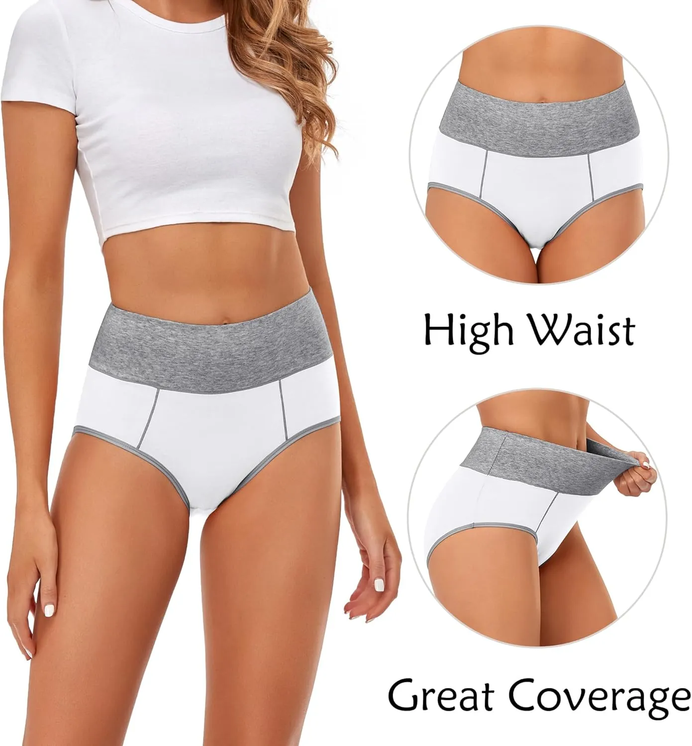 CULAYII High Waisted Underwear for Women Cotton No Muffin Top Full Coverage Briefs Soft Stretch Ladies Panties 5 Pack