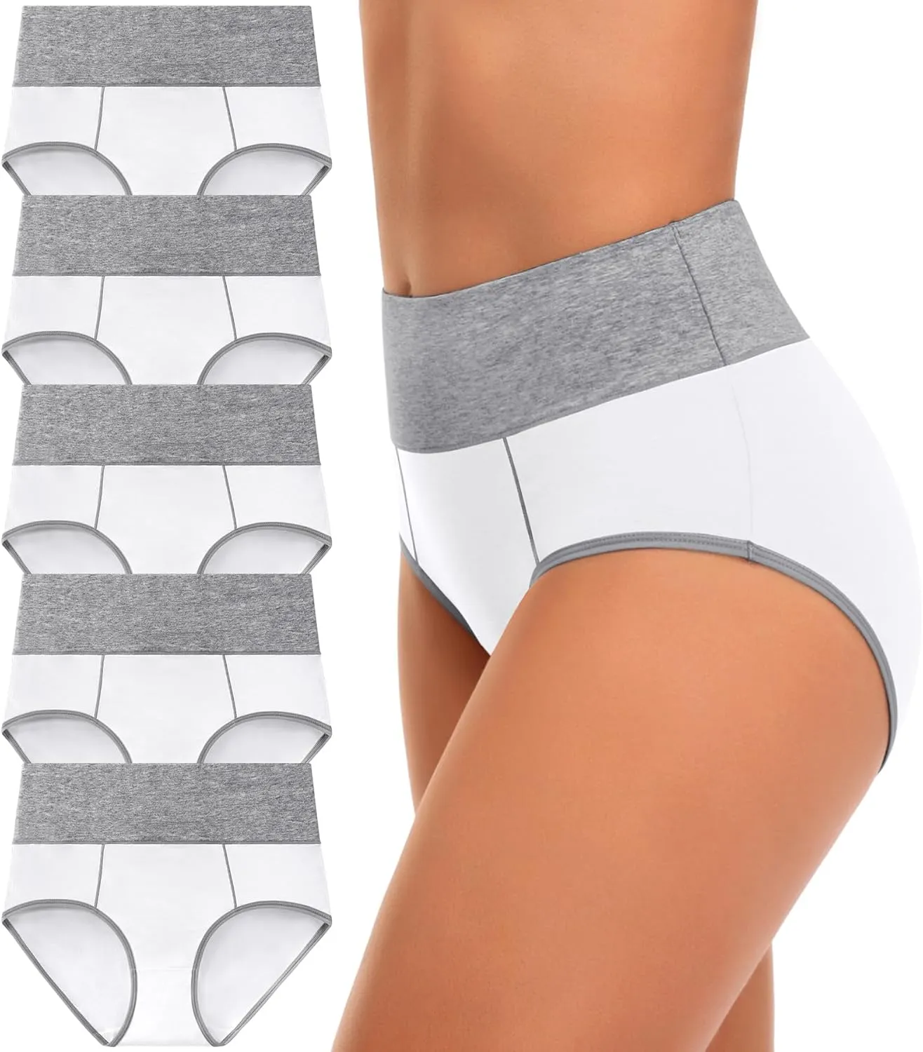 CULAYII High Waisted Underwear for Women Cotton No Muffin Top Full Coverage Briefs Soft Stretch Ladies Panties 5 Pack