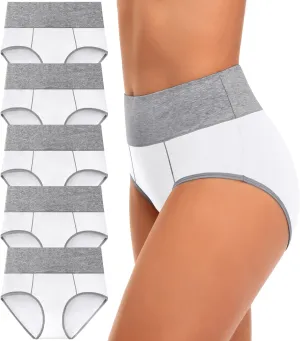 CULAYII High Waisted Underwear for Women Cotton No Muffin Top Full Coverage Briefs Soft Stretch Ladies Panties 5 Pack
