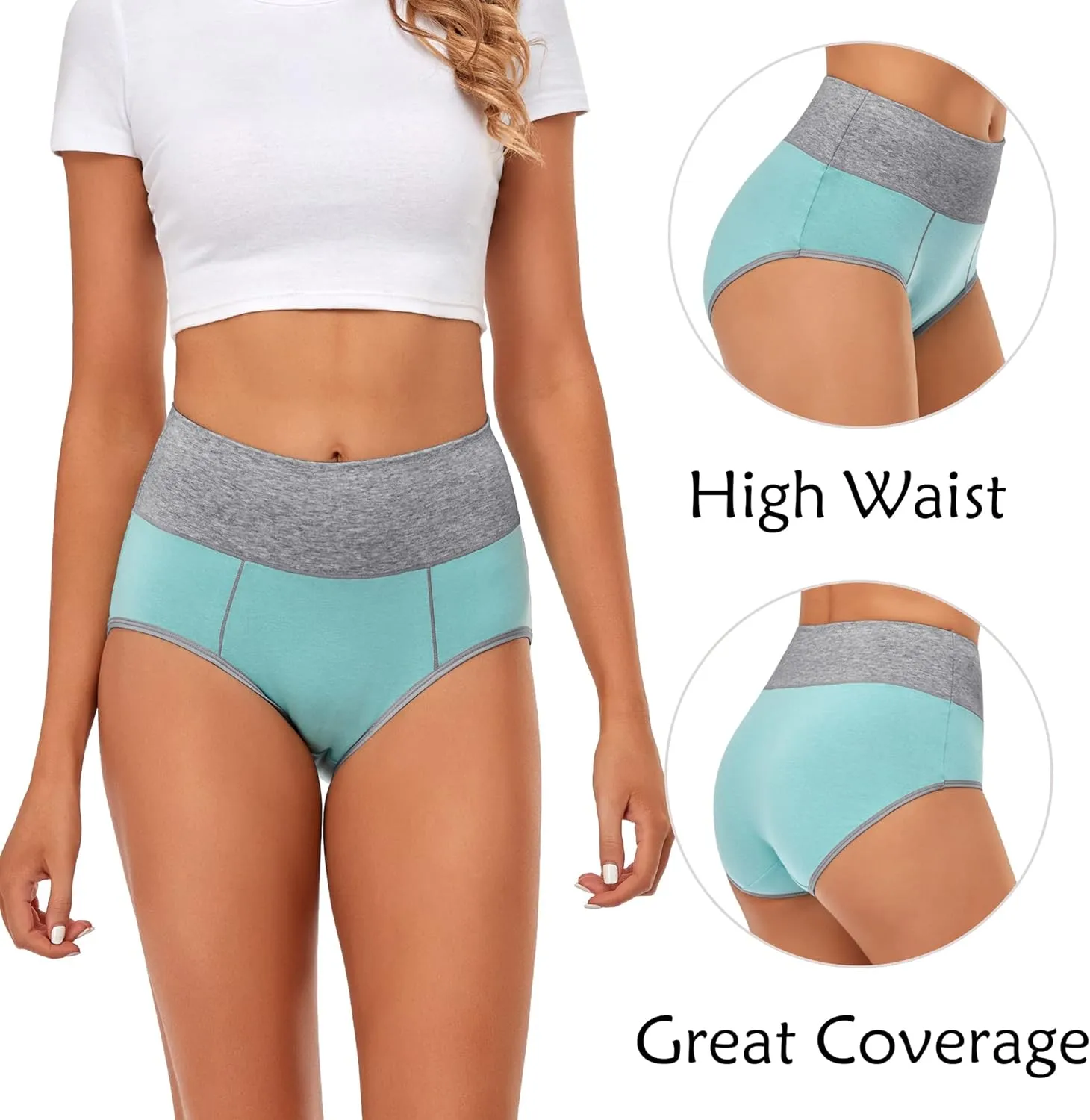 CULAYII High Waisted Underwear for Women Cotton No Muffin Top Full Coverage Briefs Soft Stretch Ladies Panties 5 Pack