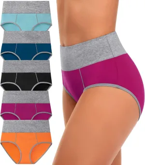 CULAYII High Waisted Underwear for Women Cotton No Muffin Top Full Coverage Briefs Soft Stretch Ladies Panties 5 Pack