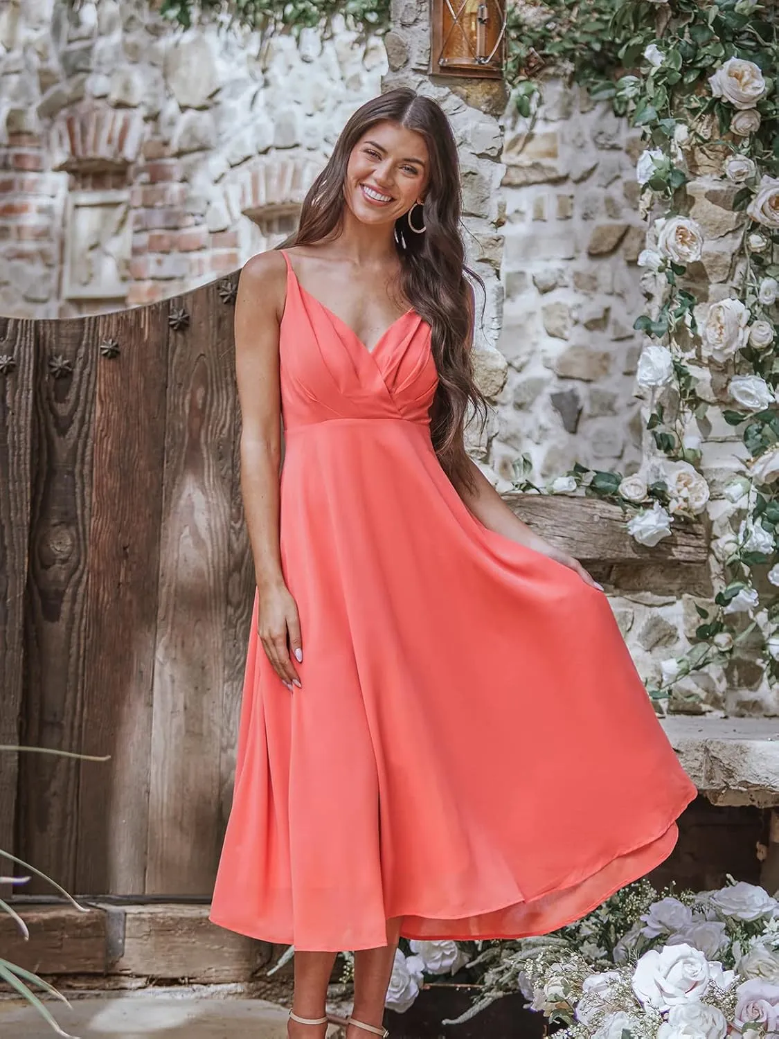 CUPSHE X Madison Devotion Chiffon Flowy Midi Dress Sleeveless V Neck Dresses Casual Summer