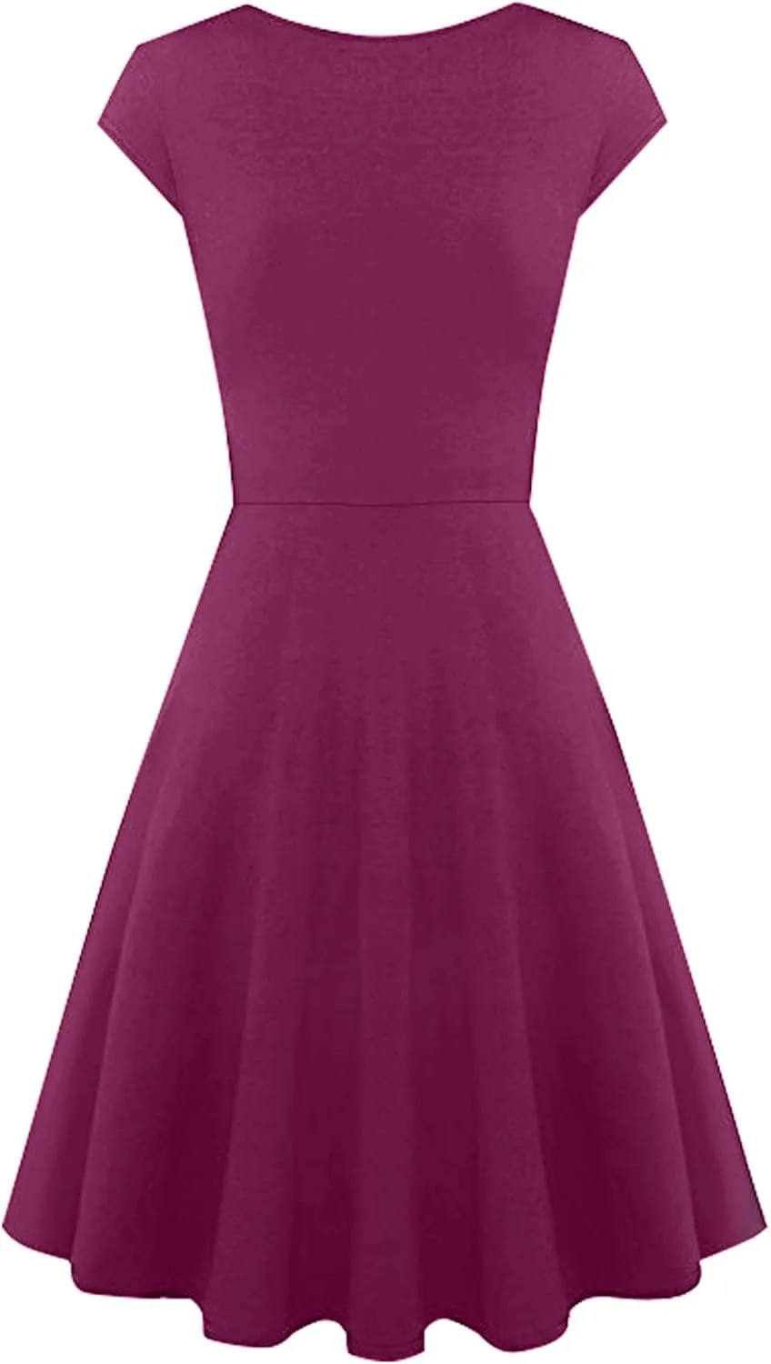 EFOFEI Womens 1950s Cap Sleeve Solid Color Dress Wrap V Neck Cocktail Dress A Line Swing Midi Dresses