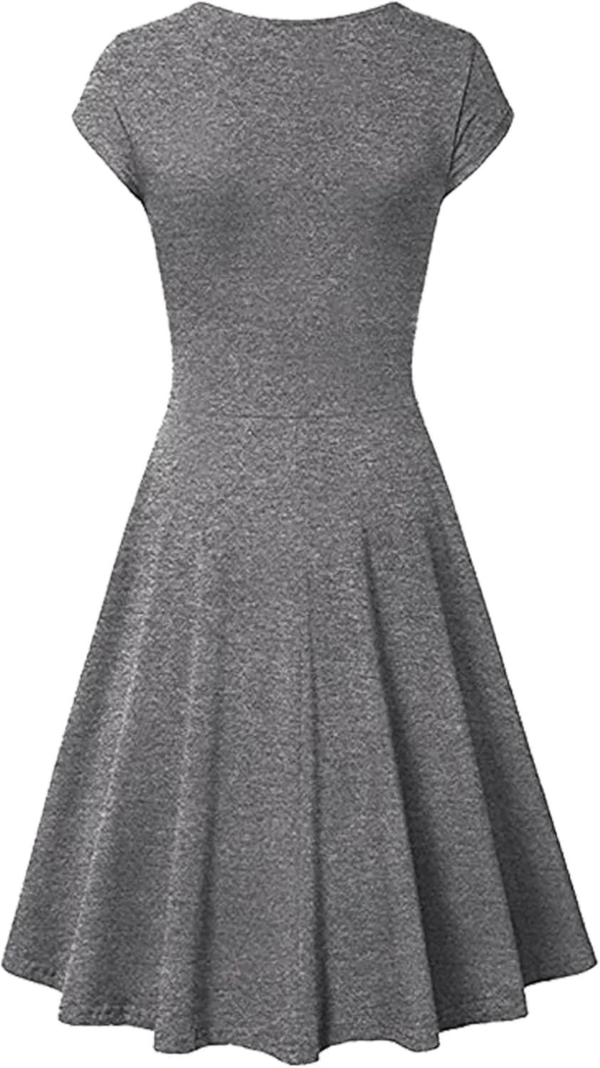 EFOFEI Womens 1950s Cap Sleeve Solid Color Dress Wrap V Neck Cocktail Dress A Line Swing Midi Dresses