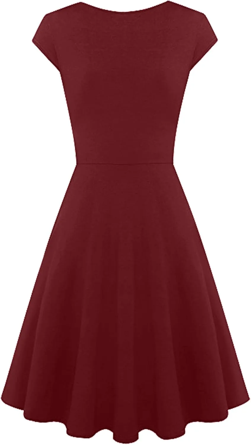 EFOFEI Womens 1950s Cap Sleeve Solid Color Dress Wrap V Neck Cocktail Dress A Line Swing Midi Dresses