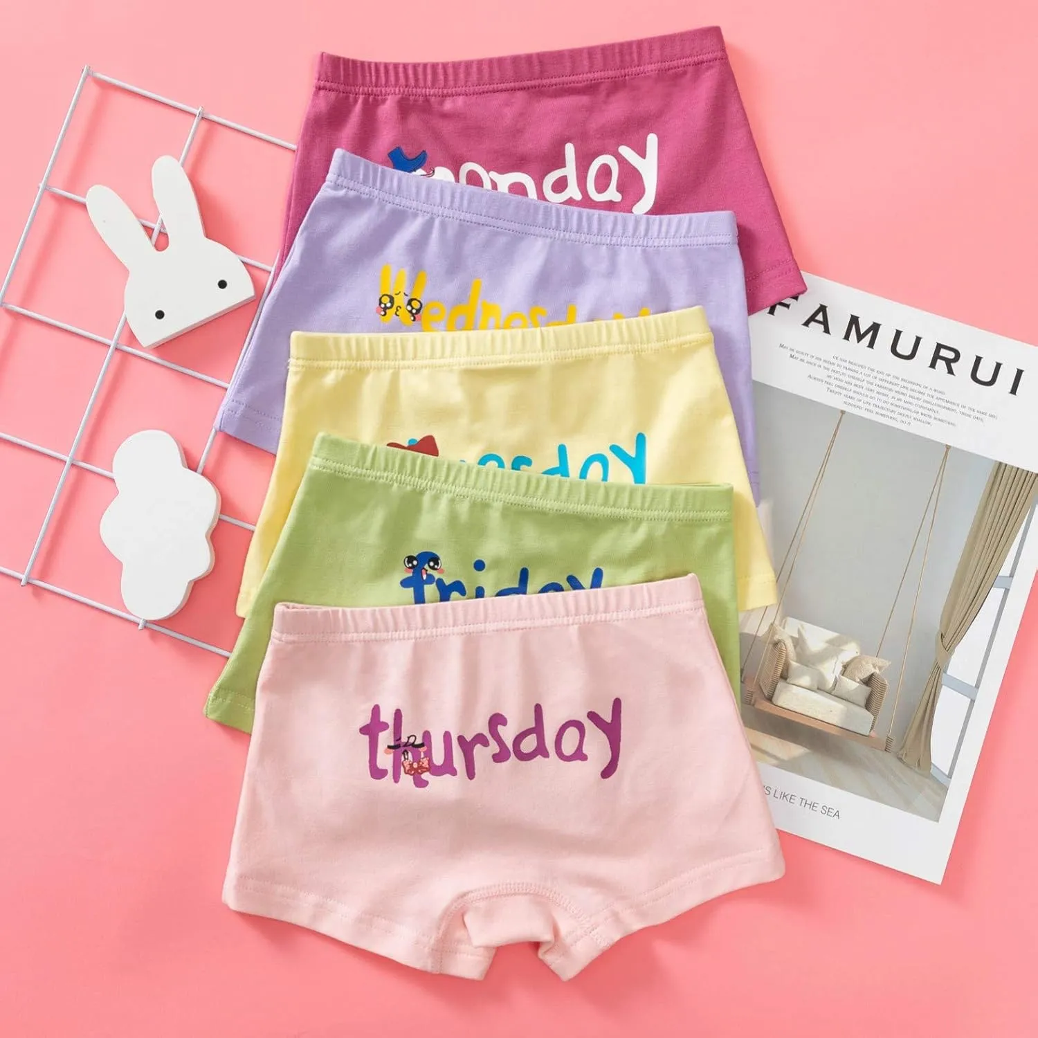 Elfeves Toddler Girl Underwear Kids Panties Little Baby Briefs Days of The Week Underpants Boyshort (Pack of 5)