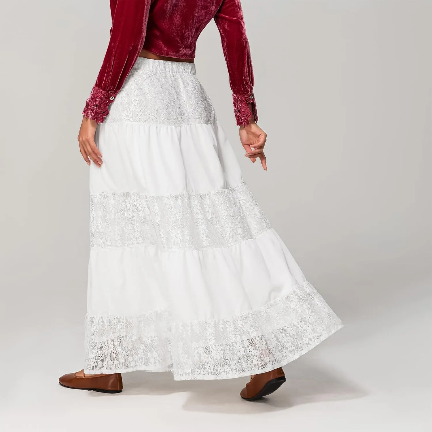 Floral Maxi Skirts for Women Summer Elastic High Waist A-Line Boho Beach Long Skirts Ruffle Flowy Skirts Streetwear