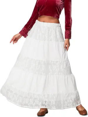 Floral Maxi Skirts for Women Summer Elastic High Waist A-Line Boho Beach Long Skirts Ruffle Flowy Skirts Streetwear