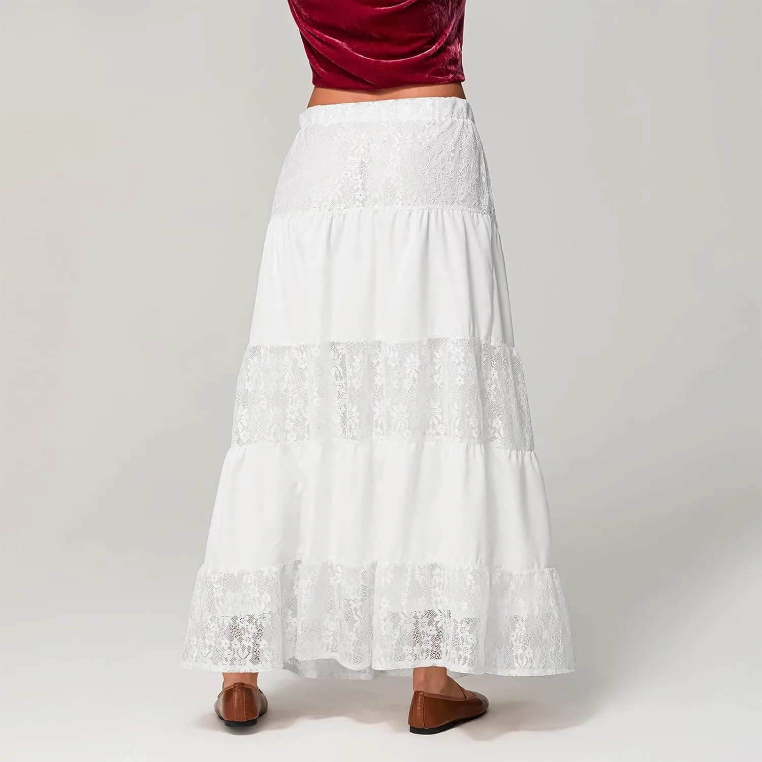 Floral Maxi Skirts for Women Summer Elastic High Waist A-Line Boho Beach Long Skirts Ruffle Flowy Skirts Streetwear
