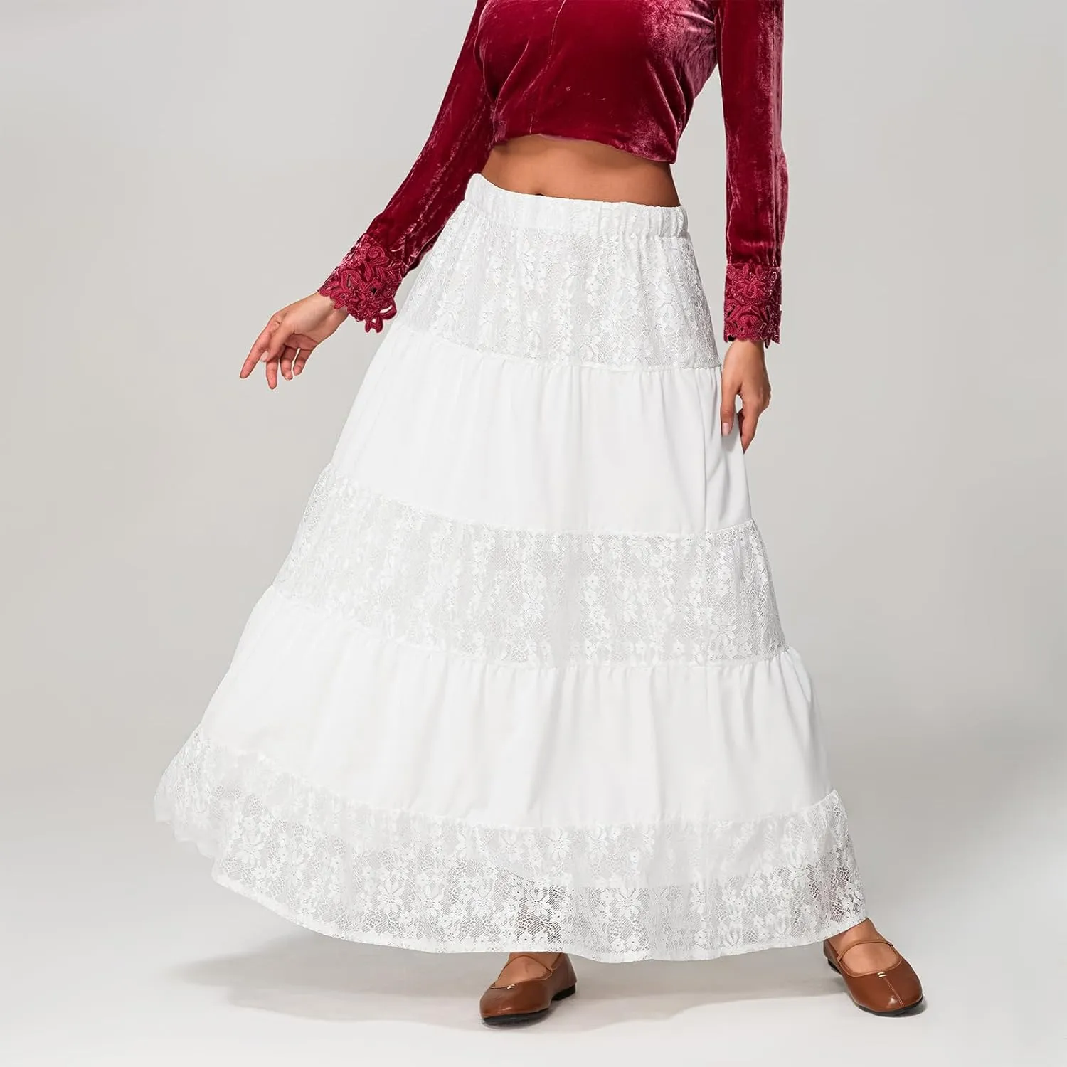 Floral Maxi Skirts for Women Summer Elastic High Waist A-Line Boho Beach Long Skirts Ruffle Flowy Skirts Streetwear