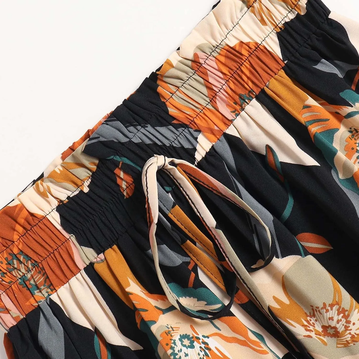 Floral Midi Skirt for Women Summer Boho Flowy Long Skirt Elastic High Waist Vacation A-Line Skirts with Drawstring