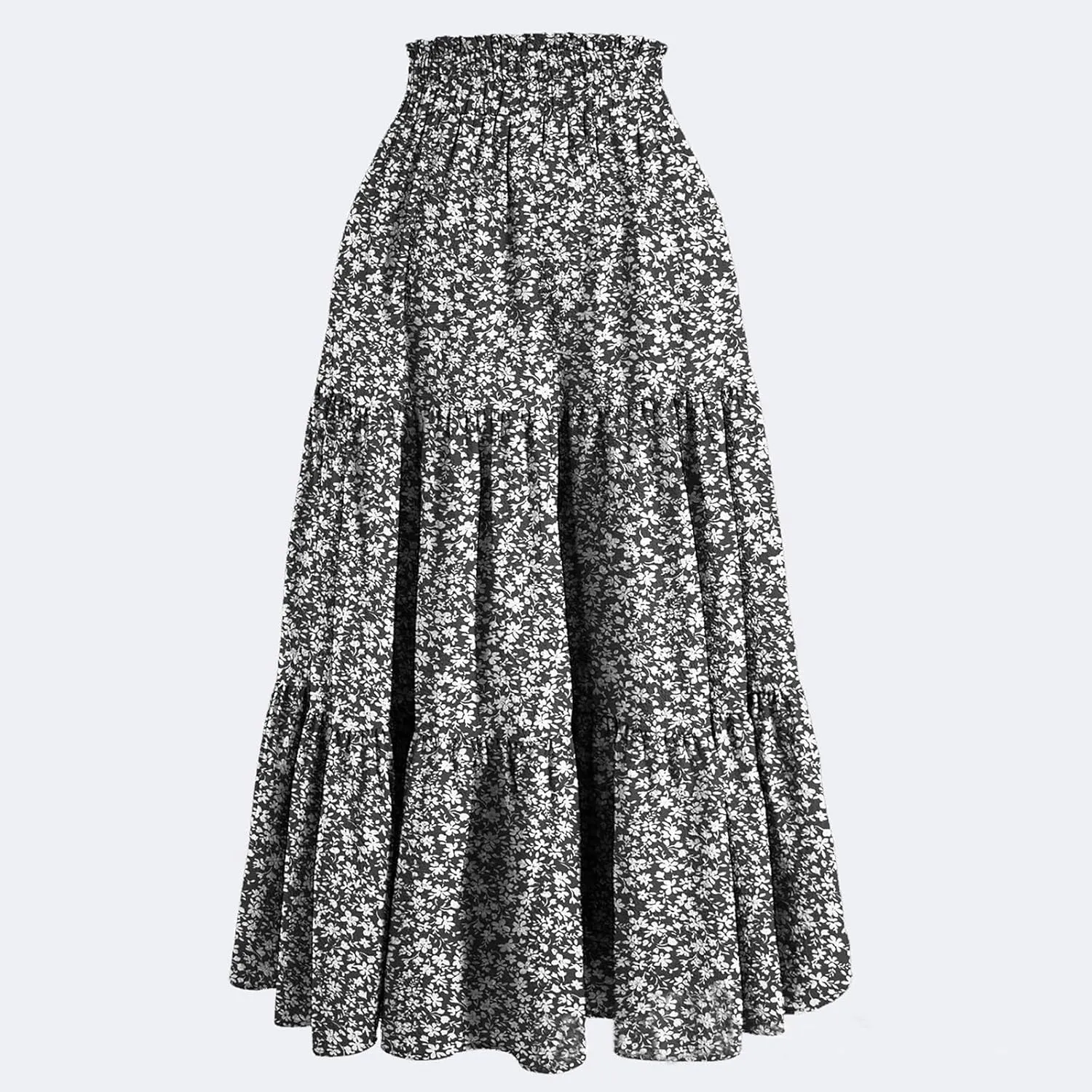 Floral Midi Skirts for Women Summer Flowy Tiered Skirt Drawstring Summer Knee Length A Line Skirts with Pockets