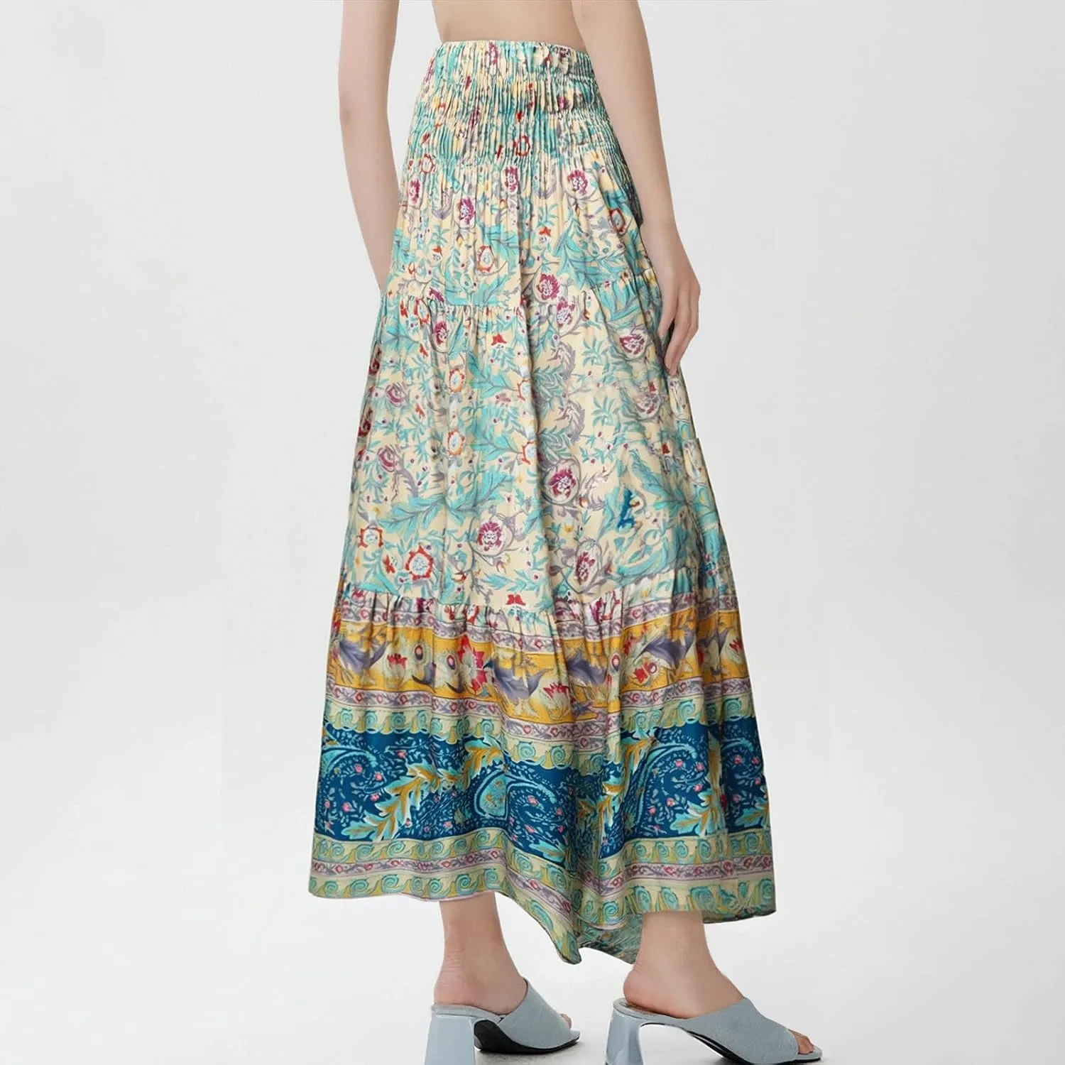 Flowy Maxi Skirts for Women Summer Drawstring Elastic A Line Skirt Business Tiered Pleated Skirt Long