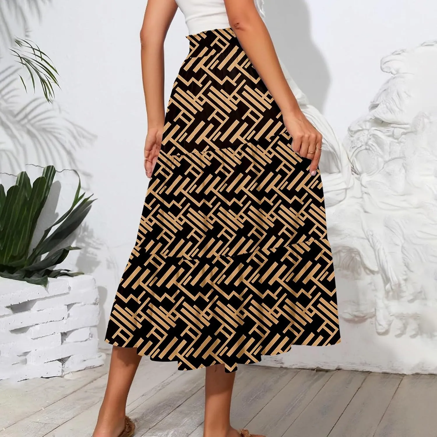 Flowy Midi Skirts for Women Trendy Summer Casual Floral High Waisted Plus Size Long Boho Work Skirt with Pockets