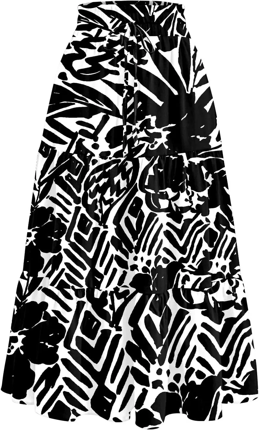 Flowy Midi Skirts for Women Trendy Summer Casual Floral High Waisted Plus Size Long Boho Work Skirt with Pockets