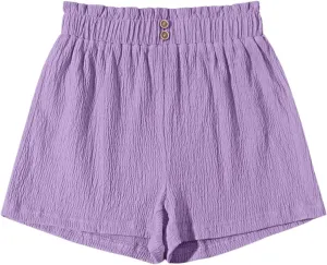 Girls' Casual Ruffled Paperbag Waist Shorts Elastic Summer Wide Leg Shorts